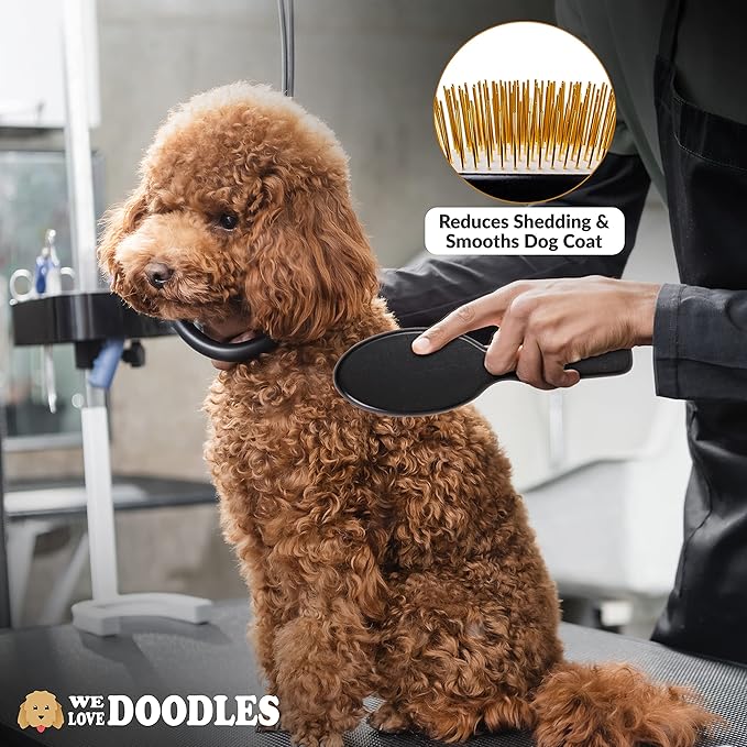 Pin Brush For Dogs, Pet Grooming Detangler Pin Dog Brush, Dog Brush For Shedding and Removing Loose Fur, Wood with Gold Plated Pins for Long Hair Pets