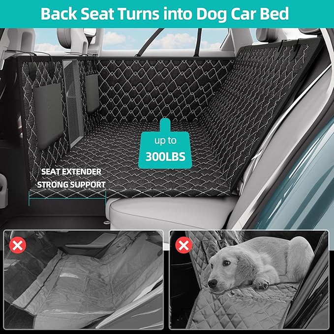 petalage Dog Truck Seat Cover for Back Seat, Hard Bottom Pet Hammock for Car, Bed Extender for 2-4 Large Dogs, Waterproof Seat Protector, Universal XL Size Fits for Crew Cab Truck, SUV, Black