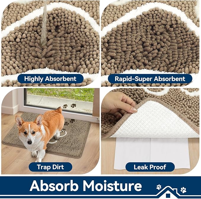 Bcoimo Super Absorbent Dog Door Mat, 30"*20" Anti Slip Mat for Muddy Paws, Pet Rugs for Dirty Paws Washable That Absorbs Moisture and Dirt, for Dog Cage and Pet Resting Carpet