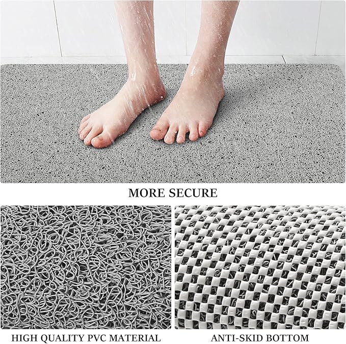 LuxStep Shower Mat Bathtub Mat,40x16 inch, Non-Slip Bath Mat with Drain, Quick Drying PVC Loofah Bathmat for Tub,Shower,Bathroom,Grey
