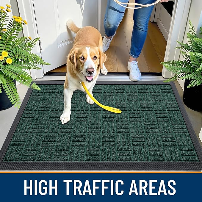 OLANLY Front Door Mat Outside Entrance 71x23, Absorbent, Heavy Duty Sturdy Natural Rubber Doormat Indoor Outdoor, Non-Slip, Stain and Fade Resistant, Low Profile Floor Mat for Entryway, Black Green