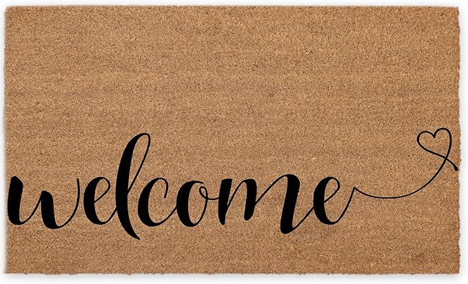 COCONIQ Coir Door Mats 17" X 30", Non-Slip Sturdy, PVC Backed Heavy Duty, Easy to Clean, Ideal for Door Entrance, Patio, Porch, Backyard, Garages, Welcome with Love