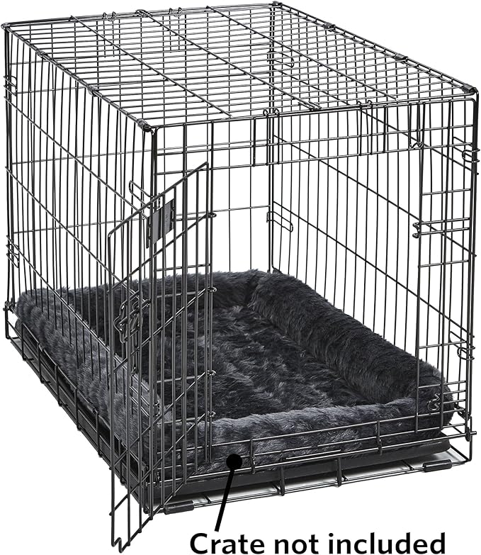 MidWest Homes for Pets QuietTime Dog Bed - Gray Faux Fur Bolster, Ultra-Soft and Machine Washable, Fits 42-Inch Crates and Carriers, for Large Breed Dogs