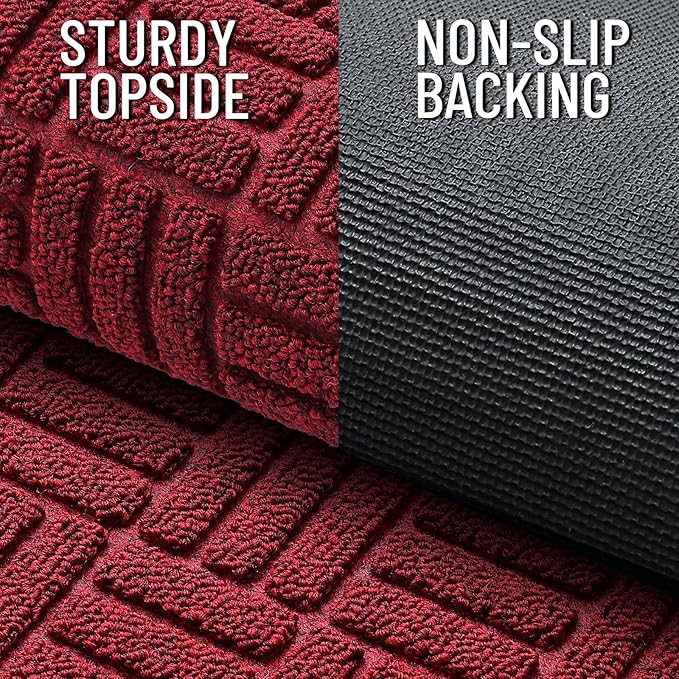 OLANLY Front Door Mat Outside Entrance 59x23, Absorbent, Heavy Duty Sturdy Natural Rubber Doormat Indoor Outdoor, Non-Slip, Stain and Fade Resistant, Low Profile Floor Mat for Entryway, Black Red