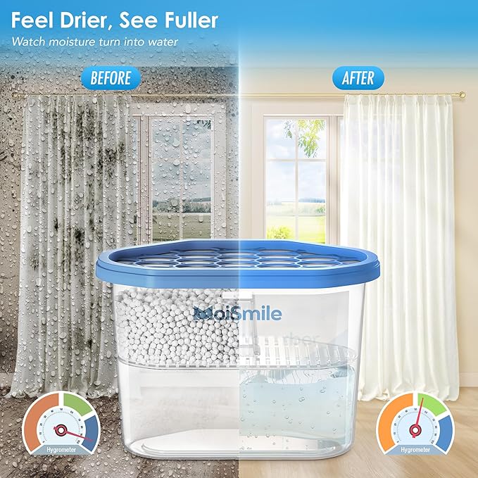 Moisture Absorbers 6 Pack, Fragrance-Free Closet Dehumidifier for Bathroom, Car ＆ Basement, 10.5 oz Refillable Humidity Absorber Boxes