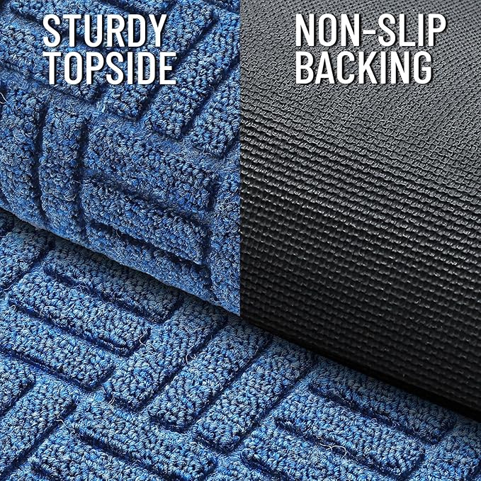 OLANLY Front Door Mat Outside Entrance 47x23, Absorbent, Heavy Duty Sturdy Natural Rubber Doormat Indoor Outdoor, Non-Slip, Stain and Fade Resistant, Low Profile Floor Mat for Entryway, Ocean Blue