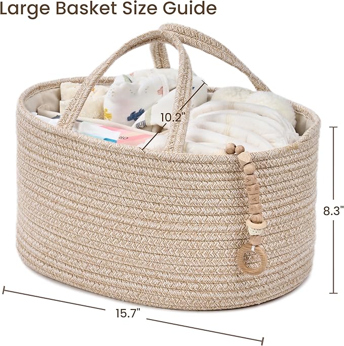 Diaper Caddy Organizer, Empty Gift Basket for Newborn Essentials, Baby Storage Basket, Stylish Gift Bag for Baby Shower, Boys and Girls - Large, Oatmeal