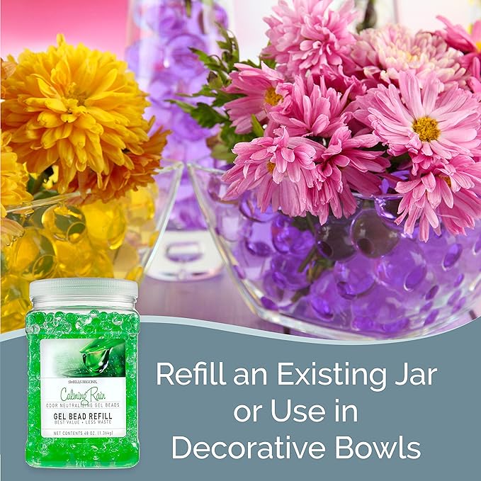 SMELLS BEGONE 48 oz Odor Eliminator Gel Bead Refill - Odor Eliminator for Bathrooms, Cars, Boats, RVs & Pet Areas - Made with Essential Oils - Calming Rain Scent