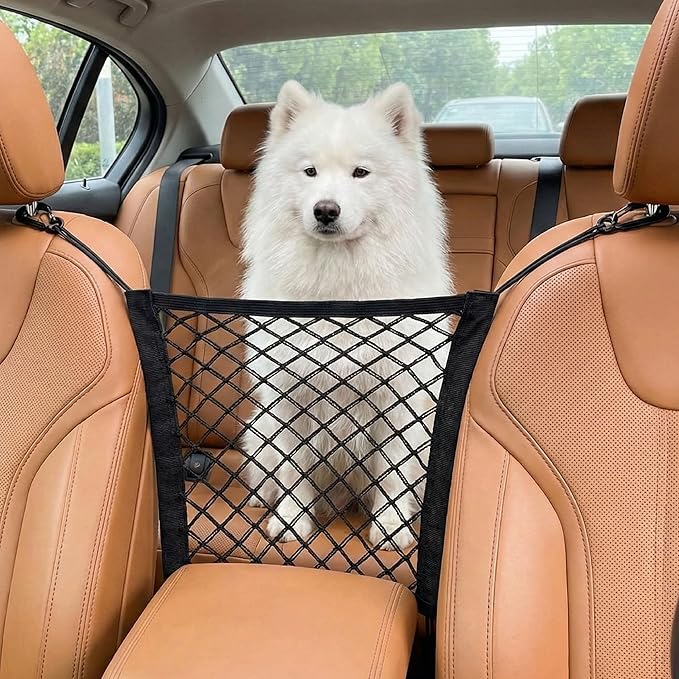 Dog Car Barrier Net Car Mesh Organizer, Back Seat Pet Barrier, SUV Dog Barrier for Cargo Area, Elastic Storage Net Pouch for Cars SUVs Vans Traveling