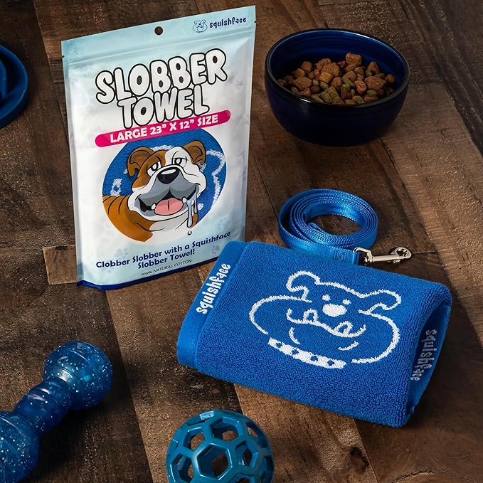 Squishface Slobber Towel, Thick & Durable Dog Towel - 100% Cotton, Soft & Gentle Drool Tamer, Large 23" x 12" Soft & Durable Cloth - Because Your Furry Friend's Slobber Deserves The Best!