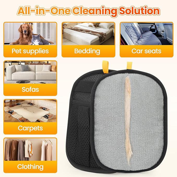 2 Pcs Pet Hair Removal Glove for Cats Dogs, 2025 Upgraded Five-Finger Electrostatic Glove for Deshedding Grooming, Reusable Washable Hair Remover for Furniture Couch 、Car 、Seat Carpet、 Bedding.