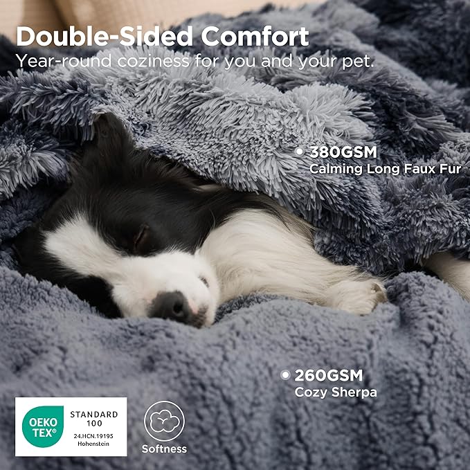 Bedsure Waterproof Dog Blankets for Medium Dogs Washable - Cat Blanket for Couch Protector Long Faux Fur, Calming Soft Reversible Throw Furniture Protection for Puppy Pet, 30"x40", Tie-dye Grey