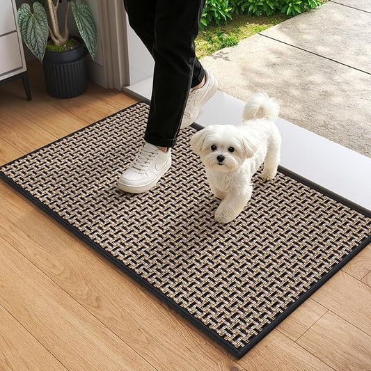 YDKGL Door Mat 17"x30", Dirt Resistant and Absorbent, Non-Slip Rubber Backing Floor Mats, Easy Clean Low-Profile Doormat for Entryway, Front Door, Inside Entrance, Black