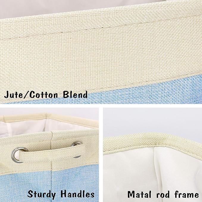 PET ARTIST Dog Toy Basket, Collapsible Dog Toy Bin Box with Comfortable Handles, Large Pet Toy Storage Organizer for Accessories, Toys, Coat & Clothing, Blanket & Leash, Blue, 15"x11"x9"
