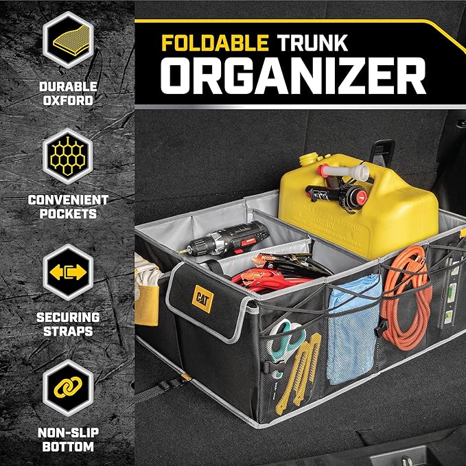 CAT FlexTrunk Car Trunk Organizer - Collapsible Multi-Compartment Storage for Groceries, Tools, and More - 23"L x 17"W x 11"H