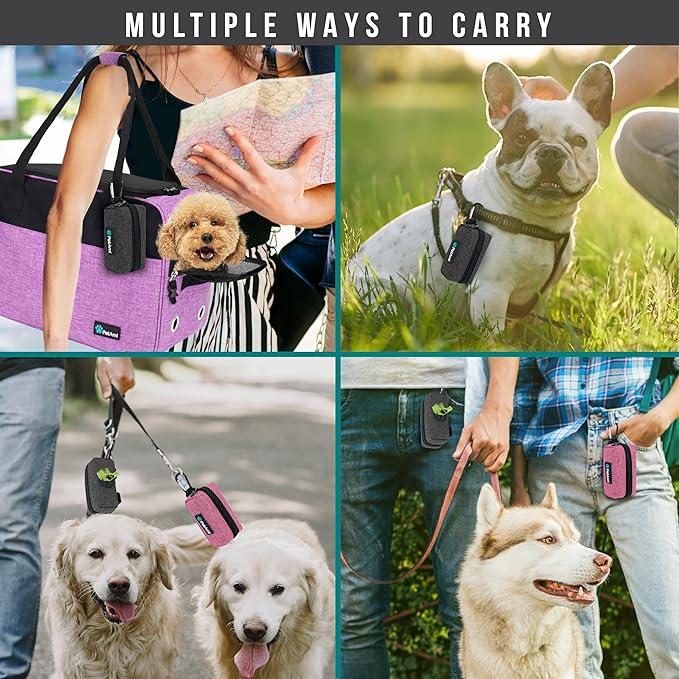 PetAmi Dog Poop Bag Holder for Leash, Dog Treat Pouch Leash, Pet Waste Bag Dispenser with Clip, Doggy Puppy Walking Accessories Supplies with 1 Dog Bag Roll (Charcoal Gray, 1 Pack)
