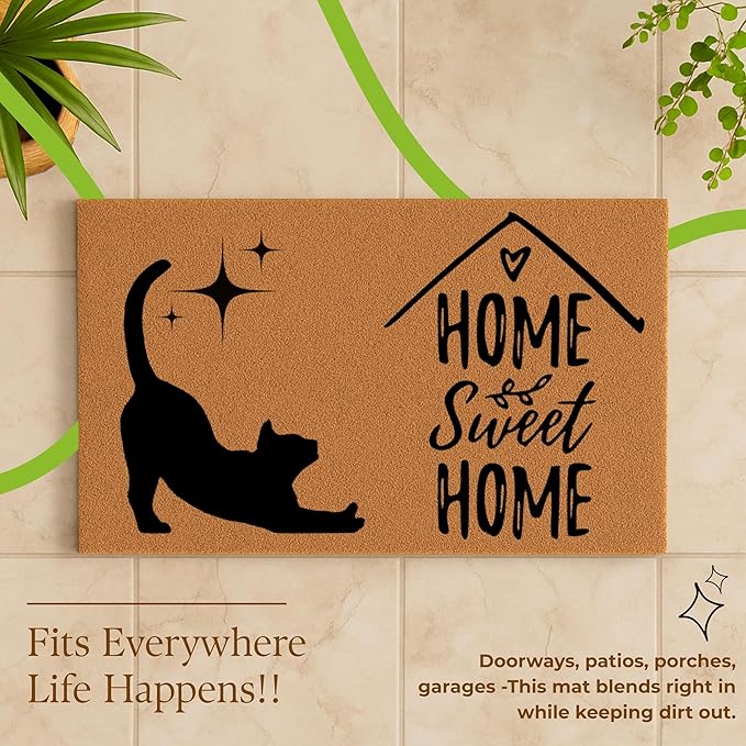 COCONIQ Coir Door Mats 17" X 30", Non-Slip Sturdy, PVC Backed Heavy Duty, Easy to Clean, Ideal for Door Entrance, Patio, Porch, Backyard, Garages, Home Sweet Home, with Cats