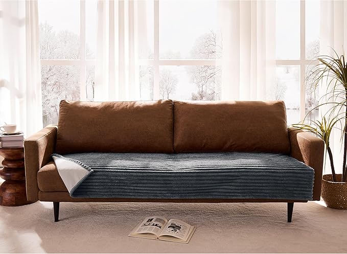 Meider Waterproof Dual Non-Slip Couch Cover for Dogs, Fuzzy Soft Pet Couch Covers for 2 Cushion Sofa loveseat, Pet Friendly Soft Dog Bed Covers Sofa Cover Washable (Titanium Gray, 33" x 62" 1 Pack)