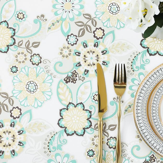 misaya Rectangle Vinyl Tablecloth, Fitted Table Cover, 100% Waterproof, Elastic Edge, Flannel Backing, Table Cloth Fit 8 Foot Folding Tables for Picnic, Camping, Outdoor (Paisley Flower, 30x96 inch)