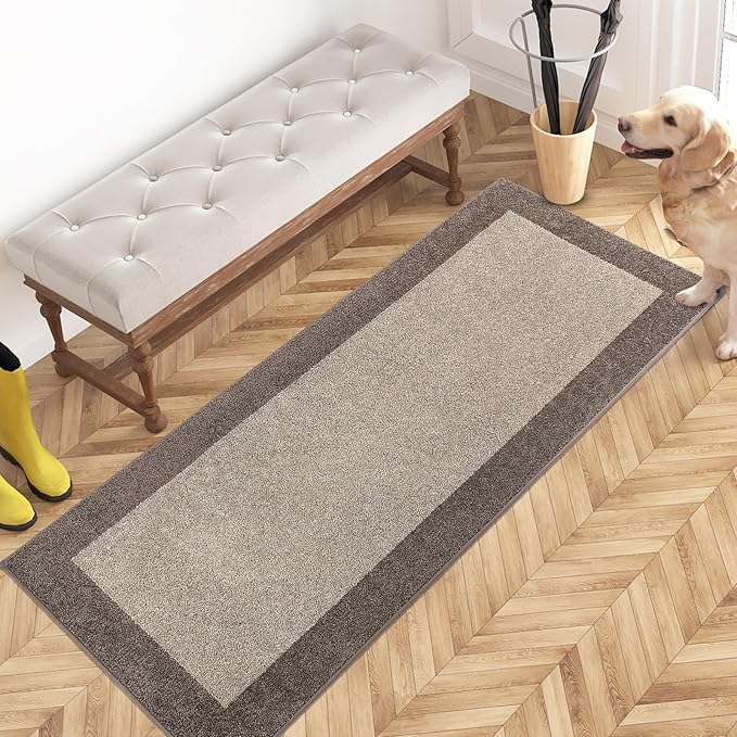 PURRUGS Dirt Trapping Door Mat 24" x 60", Non-Slip Machine Washable Entry Rug, Entrance Mat, Indoor Front Door Mat, Super Absorbent Entryway Rug for Muddy Shoes & Paws, Beige & Grayish Brown