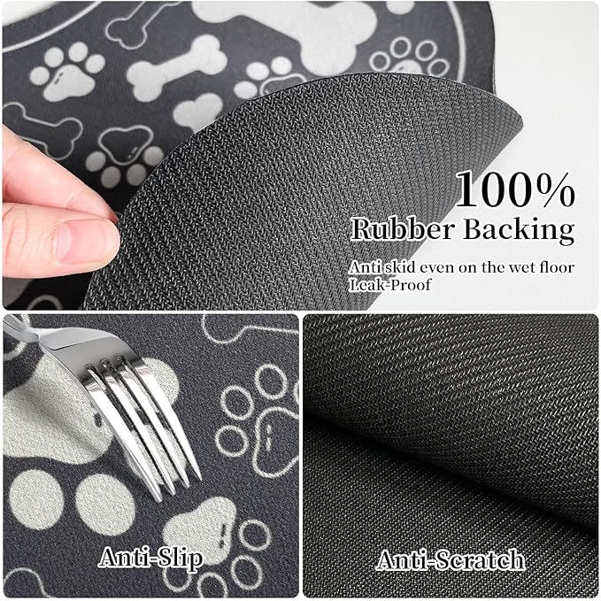 Dog & Cat Food Mat Bone Shaped Pet Feeding Mat Quick Absorb Water Bowl Placemat with Rubber Backing Indoor Floor Stain Resistant Pet Accessory Supplies (Dark Gray, 17x29 Inches)