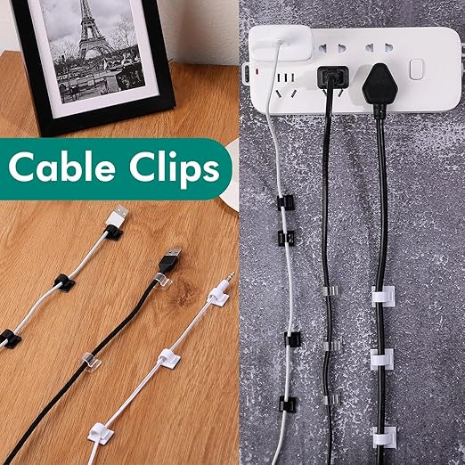 Namalu 240 Pcs Cable Clips Outdoor Wire Clip Adhesive Cable Hook Cord Organizer Holder R Shape Christmas Light Clip for Desk Wall Cable Management String Lights Fairy Light Decoration(Clear, Medium)