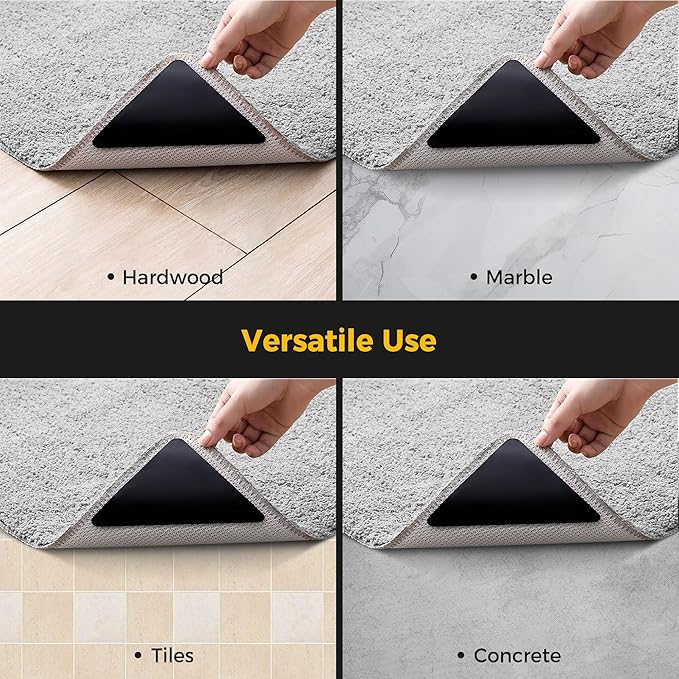 12 Pcs Rug Tape, Non Slip Rug Pads Grippers for Hardwood Floors and Tiles, Double Sided Adhesive Carpet Tape, Reusable and Washable Tape Grippers for Area Rugs to Keep Rugs in Place