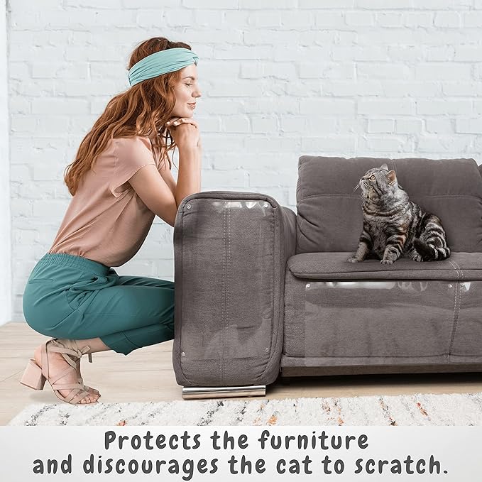Anti Cat Scratch Furniture Protector, 12-Pack Couch Protector from Cat Claws – Heavy-Duty, Easy-to-Apply Scratching Deterrent and Shield for Sofa Corners, Walls, Doors- with 60 Twist Pins