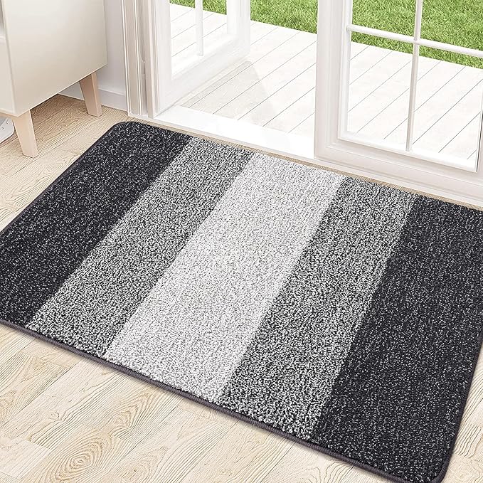 Kitinjoy Indoor Outdoor Door Mat, 32x20 Non-Slip Absorbent Dirt Trapper, Low-Profile Washable Inside Entrance Front Floor Mat, Sturdy Soft Entry Doormats for Entryway, Grey