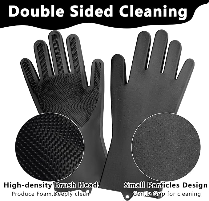 Maiiu Pet Grooming Gloves—Heat Resistant Dog Washing Gloves with High-Density Teeth, Dog Bath Scrubber with Enhanced Five Finger Design, Silicone Gloves for Dogs and Cats Bathing, Massage (Dark)