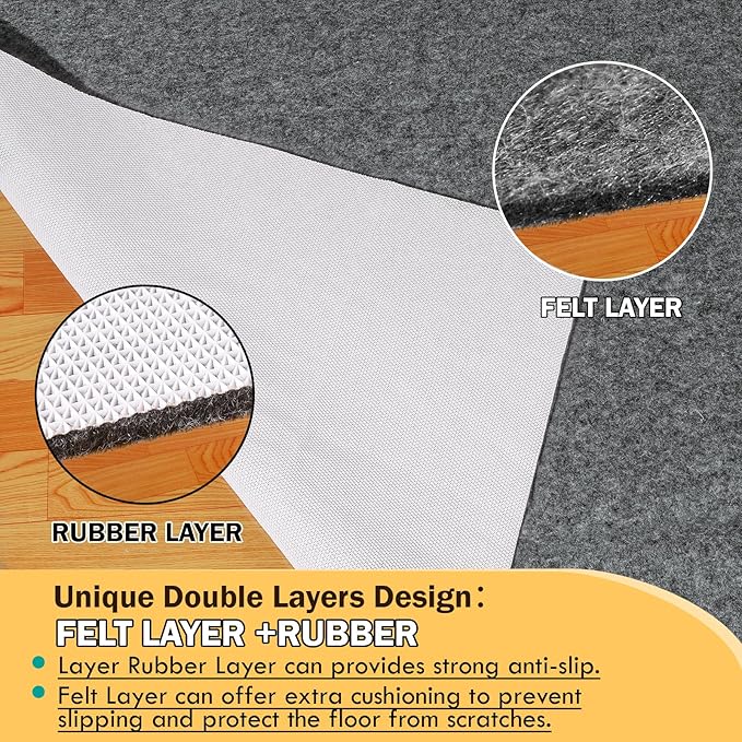Waterproof Rug Pad, 4x6 ft Under Area Rug Carpet Pad, Non Slip Felt Rug Pads for Hardwood Floors, Keep Carpets in Place Soft and Prevent Rug from Wrinkling or Buckling