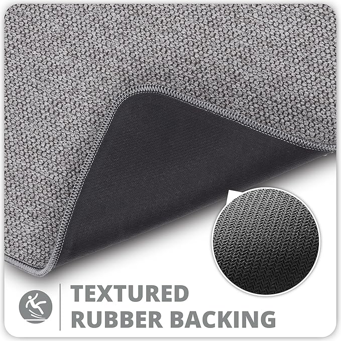 Bath Mat,Ultra Thin Bathroom Runner Rugs,Large Bath Mats for Bathroom,Quick Dry,Non-Slip,Machine Washable,Low Pile,Bath Rug,Shower Outside,Sink,Home Decor Accessories.Grey,1'5"x2'11"（17x35inch）