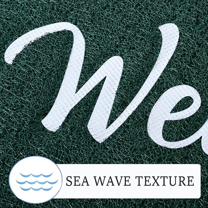 T.HENV Welcome Mat Outdoor Indoor, 32x20 100% Waterproof Front Door Mat Outside Entrance, All-Weather Quick Dry Doormat, Low Profile Patio Proch Entryway Mat, Non Slip, Easy Clean, Green-White