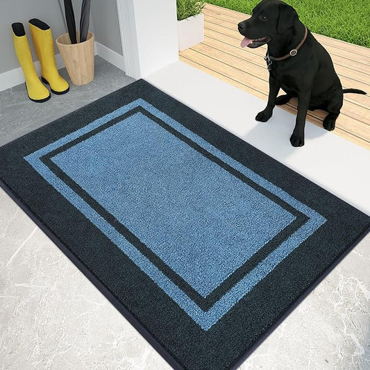 PURRUGS Dirt Trapping Door Mat 20" x 32", Non-Slip Machine Washable Entryway Rug, Entrance Mat, Indoor Front Door Mat, Super Absorbent Entry Rug for Muddy Shoes & Paws, Light Blue & Navy