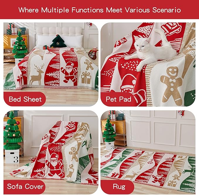 MYSKY HOME 71"X118" Loveseat Christmas Couch Cover, Sectional Sofa Covers Sofa Slipcover for 2 Cushion Couch, L Shape Couch Covers for Dog, Kid, Washable Sofa Blanket, Furniture Protector, Red Gift