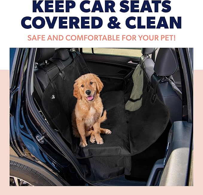 Active Pets Dog Car Seat Cover for Back Seat, Waterproof Pet Hammock Protector, Durable Nonslip Seat Protection SUV Truck, Standard 53"x56", Black