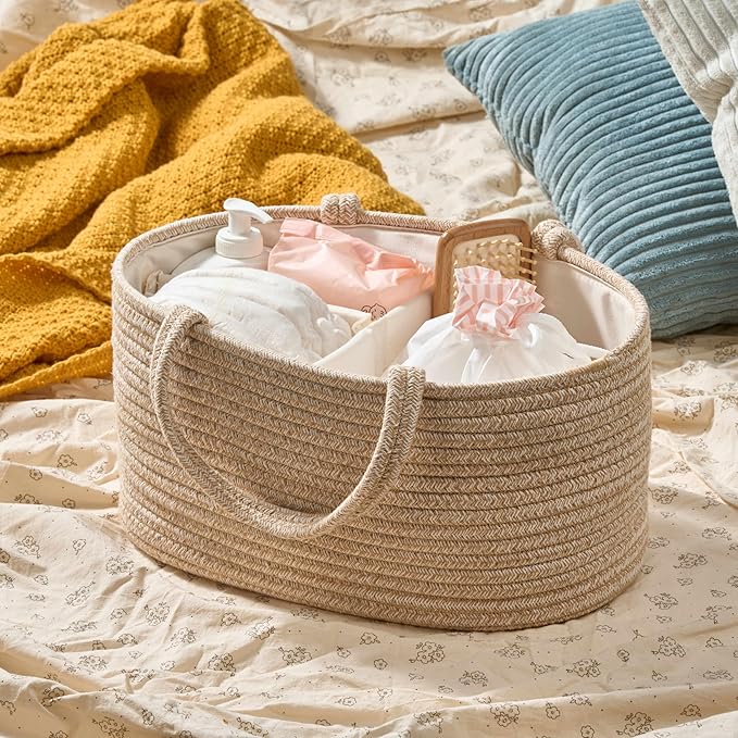 Diaper Caddy Organizer, Empty Gift Basket for Newborn Essentials, Baby Storage Basket, Stylish Gift Bag for Baby Shower, Boys and Girls - Small, Oatmeal