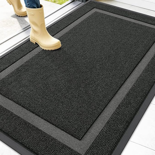 OLANLY Front Door Mat Indoor Outdoor Entrance, Waterproof All-Season, All-Weather Doormat, Sturdy Natural Rubber, Fade Resistant, Low Profile, Easy Clean Patio Porch Entryway Mat, 47x32, Black