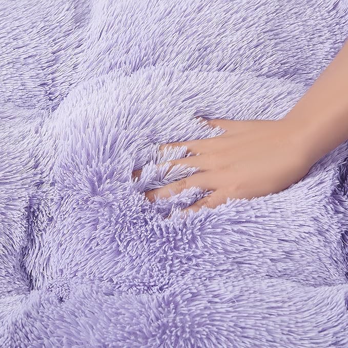 EHEYCIGA Fluffy XXL Dog Crate Pad, Plush Faux Fur Crate Bed for Extra Large Dogs, Calming Anti Anxiety XXL Dog Bed, Washable Soft Warm Mat with Non-Slip Bottom, Purple
