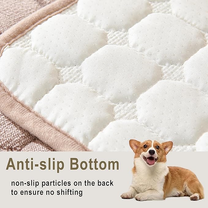 KaviKon Couch Cover Pack of 2, L Shaped Sectional Sofa Covers Washable, Velvet Fuzzy Sofa Slipcovers for 3 Cushion Couch cover, Non-Slip Furniture Protector for Dog Pet Khaki, 36x63+36x94 Inch (2 Pcs)