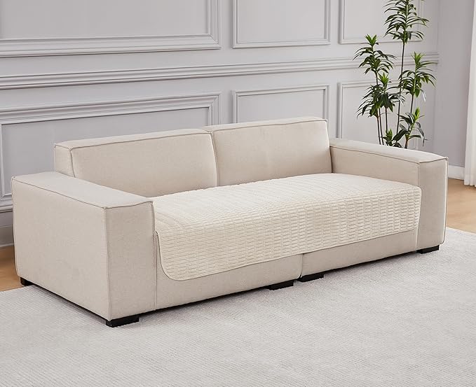 Meider Dog Bed Cover Couch Cover for Pets, 33x82 inch Anti-Slip Washable Couch Pads for 3 Cushions Sofa Furniture Protector (Cream White)