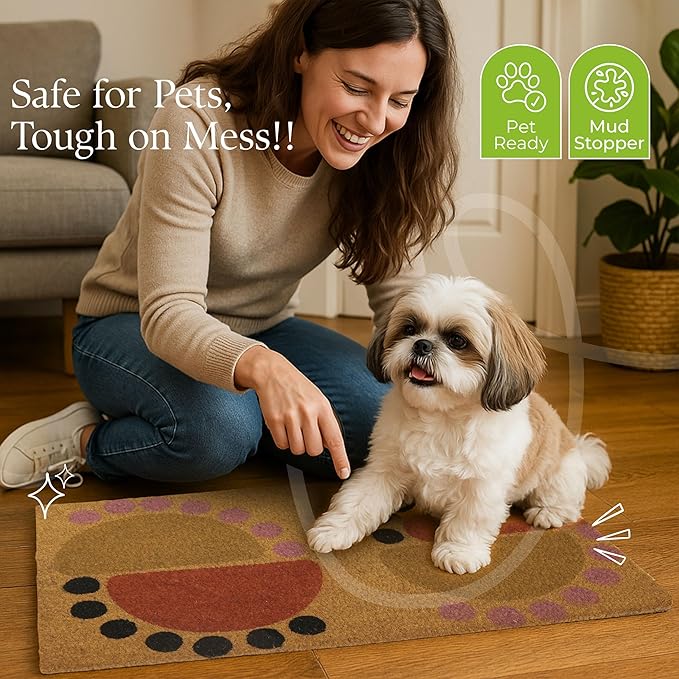 COCONIQ Coir Door Mats 17" X 30", Non-Slip Sturdy, PVC Backed Heavy Duty, Easy to Clean, Ideal for Door Entrance, Patio, Porch, Backyard, Garages, The Geo Circles