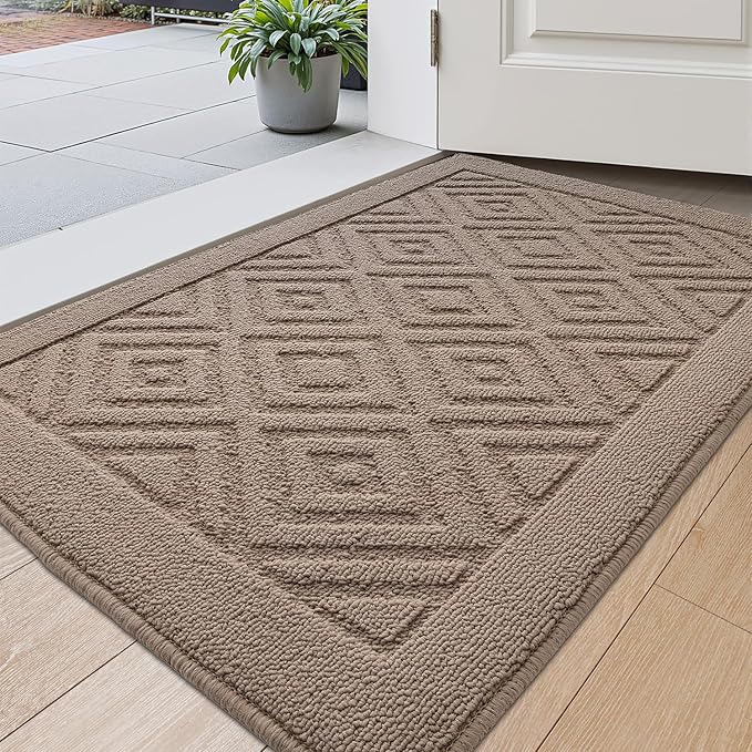 DEXI Front Door Mat for Entryway, 24x36 Washable Entry Rugs with Non Slip Backing, Low Profile Absorbent Welcome Floor Doormat for Inside Home, Entrance, Beige