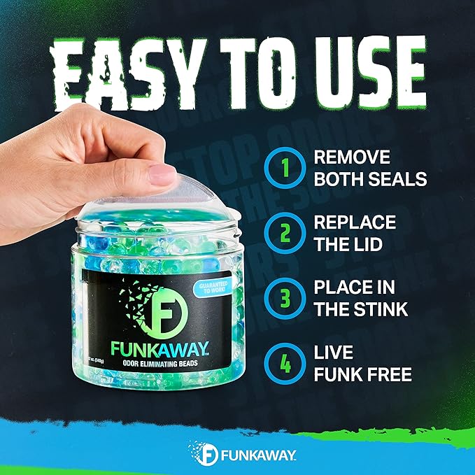 FunkAway Odor Eliminating Beads, 12 oz., 6 Pack, Supercharged Odor Absorbing Beads for the House, Car or Gym, Eliminate Smoke, Pet and Bathroom Odors for Long-Lasting Results