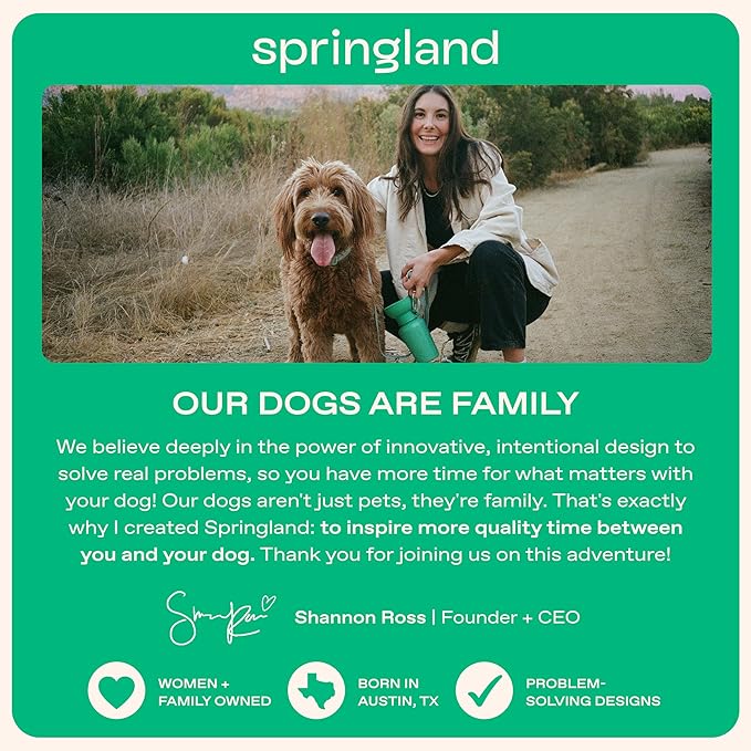 Springer by Springland Dog Water Bottle | Portable Travel Water Bottle Dispenser for Dogs | Dog Gift Seen on Oprah's Favorite Things, Shark Tank | Leak-Proof Bottles | BPA-Free 22oz Poppy