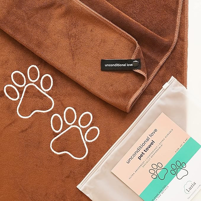 Unconditional Love | Premium Pet Drying Towel | Ultra Absorbent and Soft Microfiber Towel for Dogs and Cats (Brown) XL