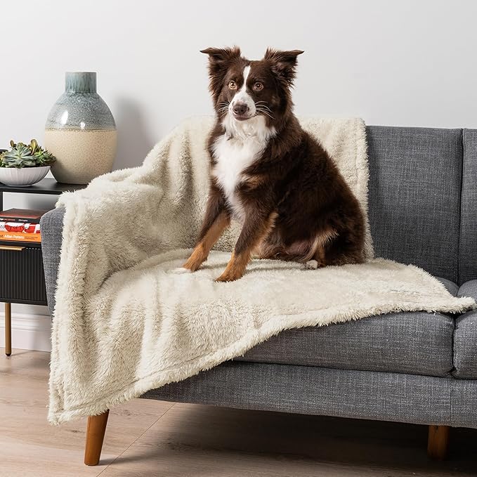 PetAmi Fluffy Waterproof Dog Blanket for Medium Large Dogs, Soft Warm Pet Sherpa Throw Pee Proof Couch Cover, Reversible Cat Bed Blanket Sofa Protector, Plush Washable Pad (Beige Cream, 40x60)