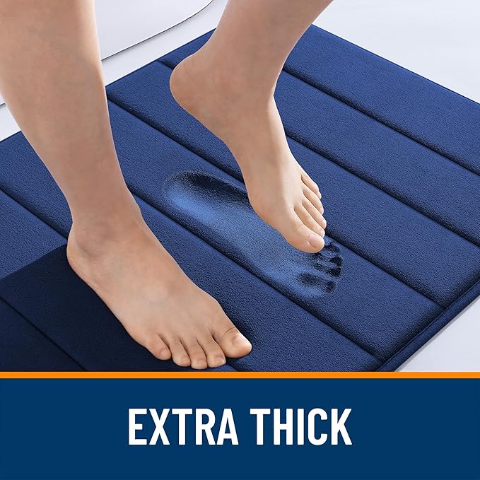 OLANLY Memory Foam Toilet Rugs U Shaped 24x20, Super Soft Absorbent Contour Bath Rugs, Quick Dry Machine Washable Toilet Mat, Bathmat Carpet, Bathroom Home Decor Accessories, Twilight Sapphire