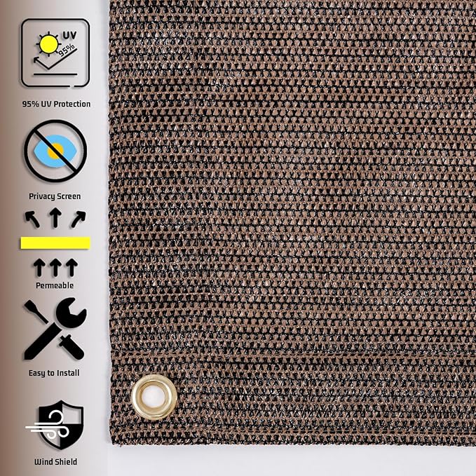 SUNNY GUARD Shade Cloth Custom Size 8x10 FT Sun Shade Screen Fabric Shade Cover Tarp with Grommets for Pergola Backyard Garden, Brown(We Customized)