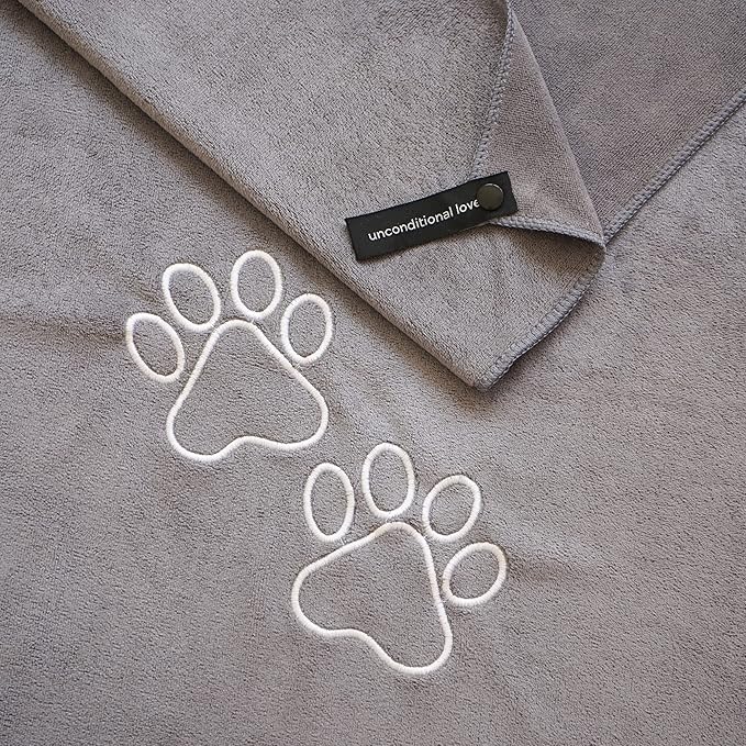 Unconditional Love | Premium Pet Drying Towel | Ultra Absorbent and Soft Microfiber Towel for Dogs and Cats (Grey) XL
